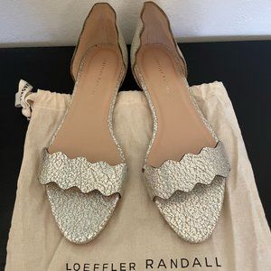 50% OFF SALE!!! LOEFFLER RANDALL - Lina Scalloped Silver Holographic Flat Sandal